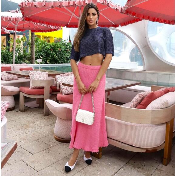 ZARA Hot Pink A-Line Maxi Skirt Textured Fabric NWT Size L - Picture 2 of 15